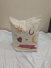 Swarovski Reusable Tote Bag Blue Beige Red Graphic Print 15x14x4 in