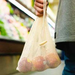 Organic Cotton Mesh Produce Bags 6 Pack | Reusable Shopping Bag | Drawstring