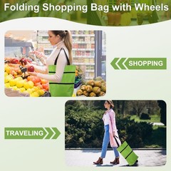 Folding Shopping Bag with Wheels 66lb Reusable Collapsible Grocery Cart, Green