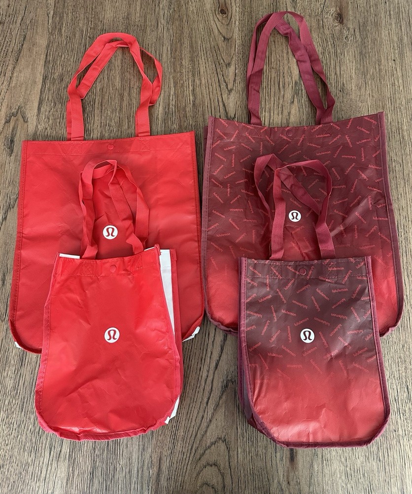 Lululemon Reusable Small Large Shopping Tote Bag Lot of 4 Red