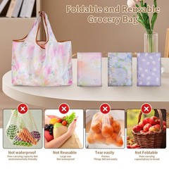 3 PCS Extra Large Foldable Grocery Bag 22×15 Inch Holds 44lb Reusable Storage