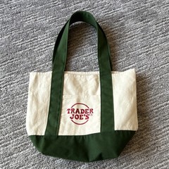 Trader Joe’s Foldable Canvas Mini Tote Bag Beige Green Color Block Shopping Bag