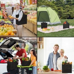 50 Pack Black Reusable Totes Bag with Reinforced Handles Non Woven Bulk Shopp…