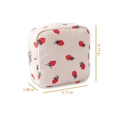 YKEBVPW Mini Makeup Pouch Small Strawberry Corduroy Quilted Cosmetic Beige