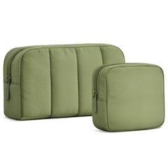 oscaurt 2 Pcs Makeup Bag Travel Toiletry for Women Puffy Army Green-Set