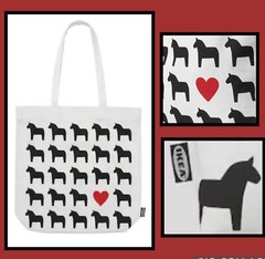 IKEA Shopping Tote Bag Hasthage Dala Horse Heart – White/Cotton NEW Valentines❤️