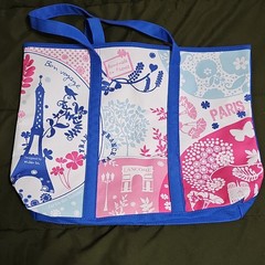 Lancôme Paris Pattern Reusable Tote Bag Blue Pink White 15x17x14 in