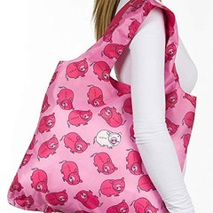 Reusable Bag Pink Piggy Design Grocery Bags – Set of 3 Packed Foldable Washable