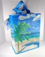 NAUTICAL PALM TREES IN PARADISE RECYCLED MATERIAL BEACH BAG & WATER BOTTLE