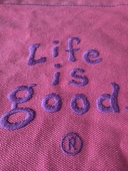 RARE Life is Good Large Bubble gum pink & purple Canvas Tote Bag NEW