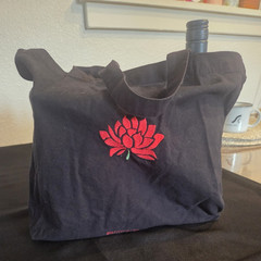 Black Red Floral Canvas Tote Bag 13 x 14 in, Width Less Than 6 in