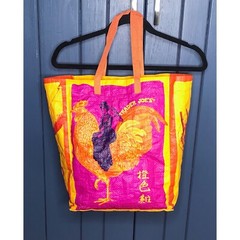 Trader Joes Orange Chicken Reusable Shopping Bag Lady Riding Hen USED READ Rare