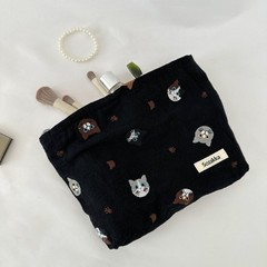 Sozakka Cat Embroidered Makeup 10.24 inches ×1.97 × 7.09 inches, Black