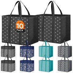 10 Pack Reusable Grocery Tote Bags 35L Waterproof Heavy Duty Shopping Bags