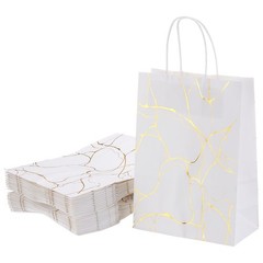 24Pcs Kraft Gift Bags with Handles Bulk, White Marble Party Favor Bags