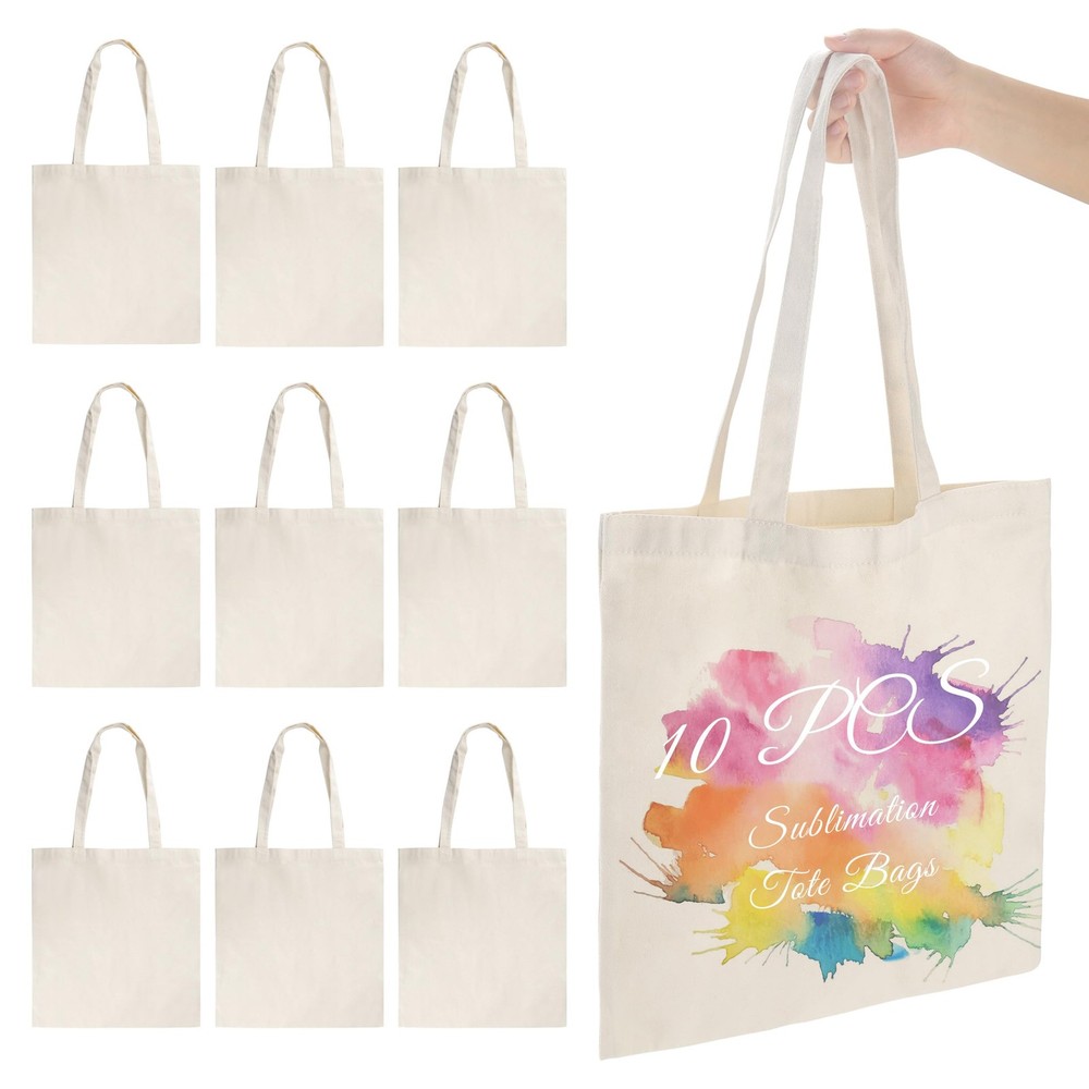 10 Pack Sublimation Tote Bags Blanks large 15 x 16 in with Long Handle Reusab…