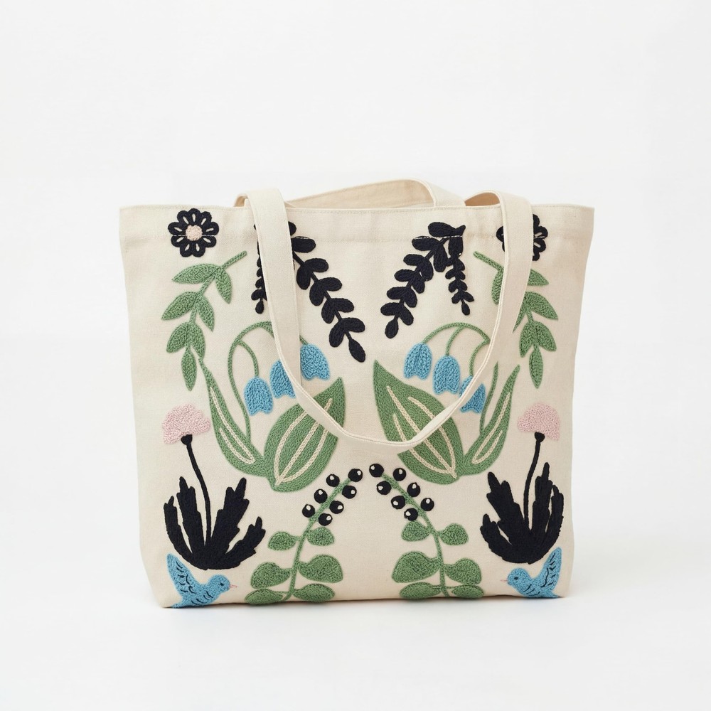 Aesthetic Embroidery Tote Bag for Women Cute Floral Embroidered Canvas Summer…
