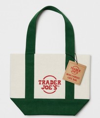 Trader Joe’s Mini Canvas Tote Bag Green White Red Foldable Reusable