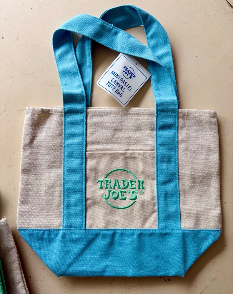 Trader Joe’s Mini Canvas Tote Bag Blue Pastel Reusable NEW 2026