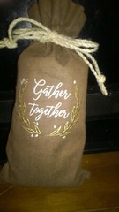 Wine Bottle Brown Tote Gather Reusable Gift Bag Cotton Canvas Weave Type Fabric