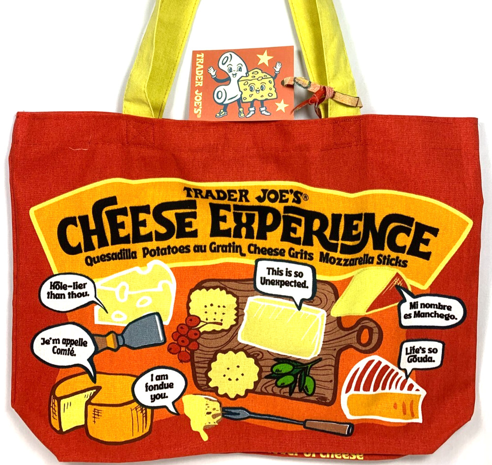 Trader Joe’s Bag Tote Canvas NEW Cheese Adventures Shopping Heavy Duty & Large