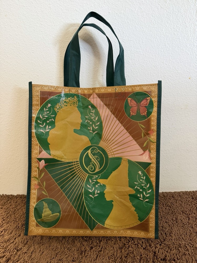 NWOT Wicked Reusable Tote Bag Glinda Elphaba Butterfly Floral Green Handles