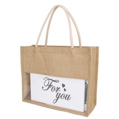 6 PCS Burlap Tote with Transparent PVC Film Window, Jute Beach Tote Reusable …
