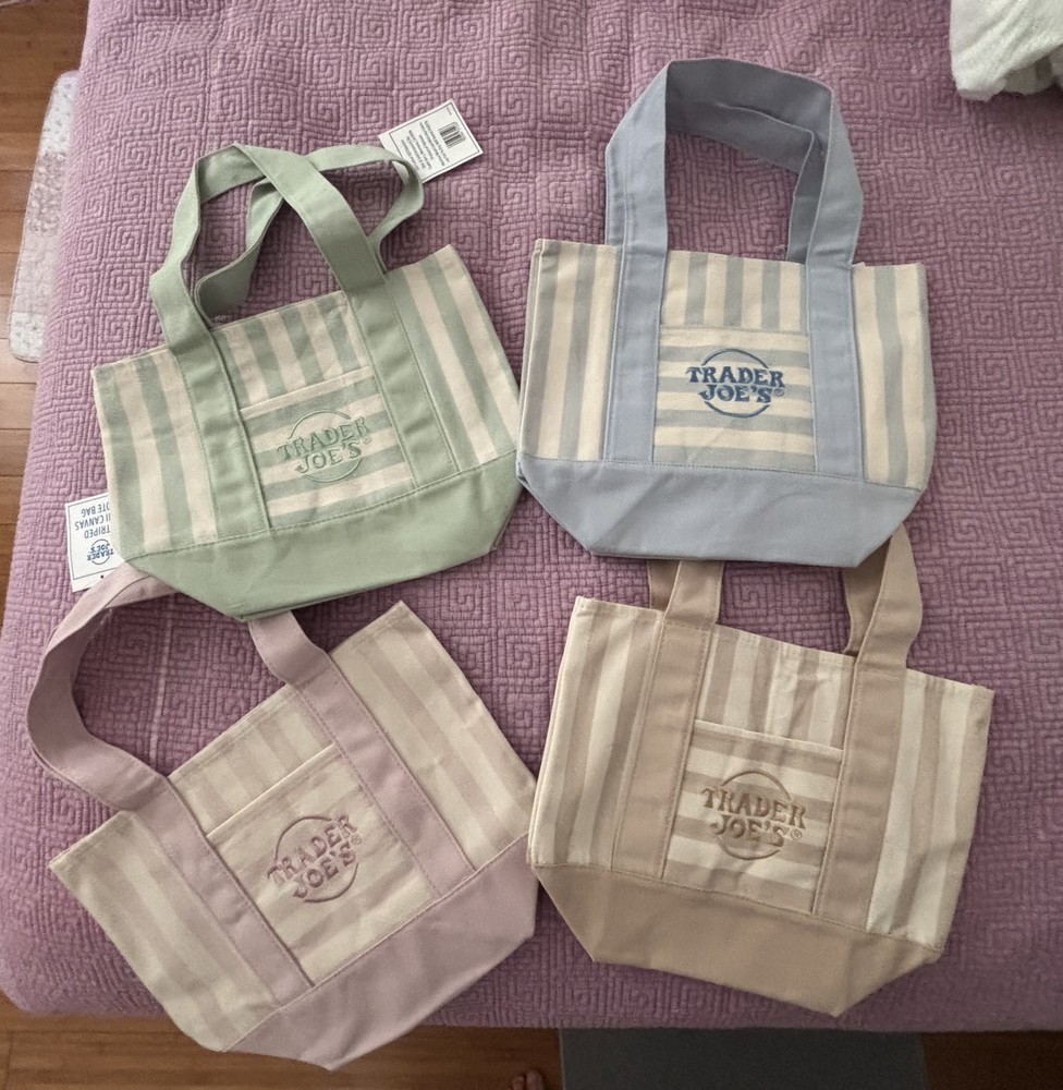 Trader Joe’s Mini Pastel Striped Canvas Tote Bag 2026 Limited Edition Set Of 4