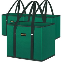 3 PCS Reusable Grocery Bag Foldable Shopping Reinforced Bottom Handle Green