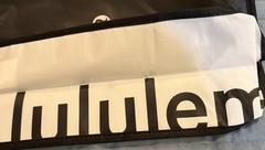 Lululemon Reusable Large Tote Bag Black/White With Snap White Logo 16″ X 14”