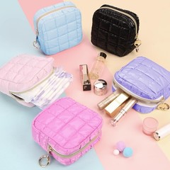 Playexen 4.9″ Puffy Small Makeup Bag, Cute Quilted Puffy-Rose Red