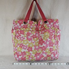 Canvas Tote Bag Floral Pink Yellow Pockets Hippie Boho Mod Beach Shopping Casual