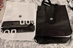 Lululemon Foldable Reusable Shopping Bags Non-Woven White Black Light Green Set