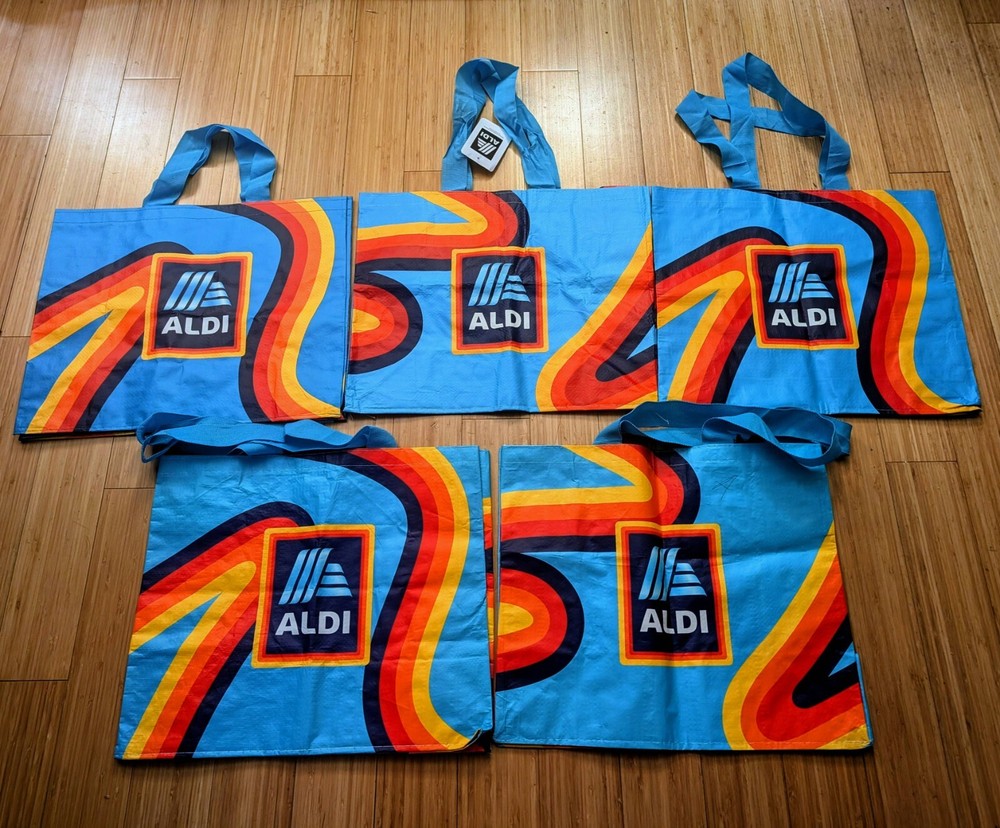 ALDI Reusable Tote Bag Rainbow Shopping bags- LOT OF 5
