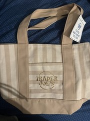 Trader Joe’s Mini Striped Canvas Tote Bag Tan Summer 2026 New with Tag