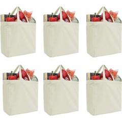 Threadart Reusable Heavy Duty 100% Cotton Canvas Grocery Bags Pack of 6 | Wit…