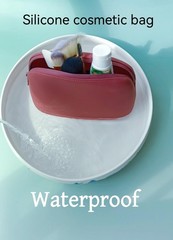 Gudahower Foldable Silicone Makeup Bag Large Capacity 20cm*14cm*8cm, wine red
