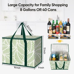 2 Pk Insulated Grocery Bags, 16x9x13, Collapsible Cooler, Antique Foliage Design