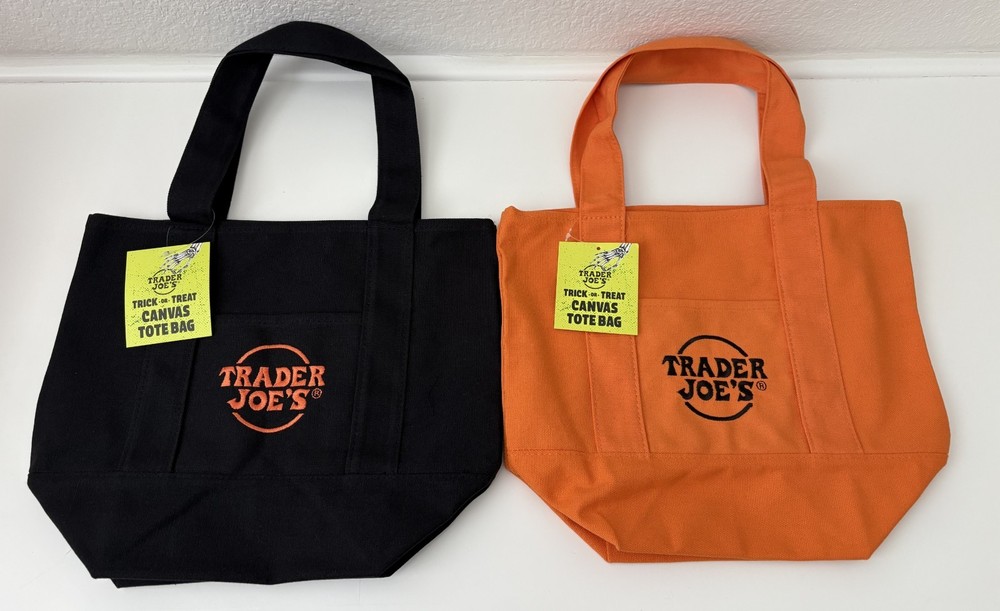 Trader Joe’s – 2025 Black, Orange Halloween Ltd Edition Mini Tote Bags, Set of 2