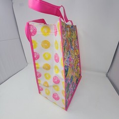 Lilly Pulitzer Reusable Shopping Tote Citrus Pattern Gold Logo Pink Lemon