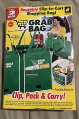 Grab Bag Clip-To-Cart Reusable Grocery Shopping Bags Pack of 2 As Seen On TV NEW