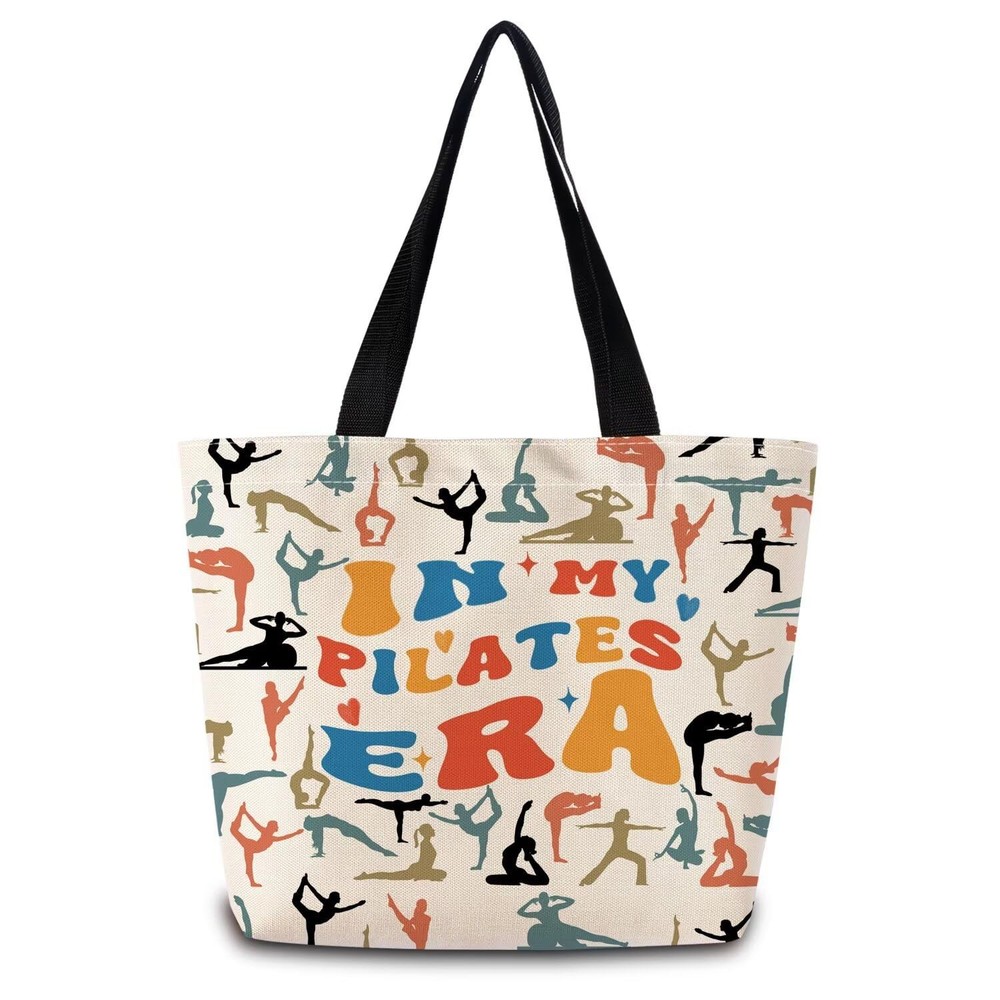 My Pilates Era Tote Bag Reusable Aesthetic Shopping Handbag Zipper Pocket