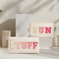 AsodSway Preppy Patch Cosmetic Bags – Summer Gifts 2P Rose Red STUFF rose red
