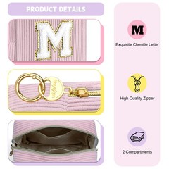 Playexen Small Initial Makeup Bag, Pink Corduroy Personalized Letter C