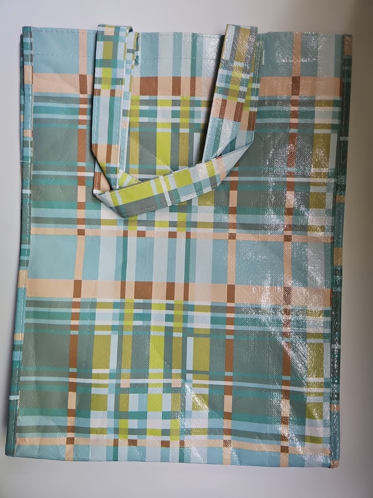 Plaid Reusable Shopping Tote Bag Size 6x13x16.5″ Multicolor Teal Large