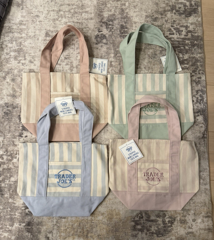 Trader Joe’s Mini Tote Bag 4-Pack Set Pink Blue Green Beige New