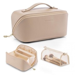 VLANDO Makeup Bag,Travel Toiletry Bag,Cosmetic Bag for Women PU 01.Toffee