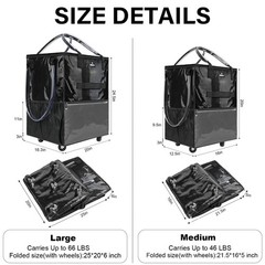 Reusable Grocery Bag On Wheels, 70L Foldable Shopping Rolling Tote Bag with 6…
