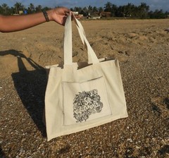Long Handle Foldable Reusable Grocery Shopping, Eco Cotton Beach Travel Tote Bag