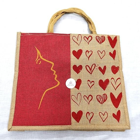 Eco-Friendly Large Jute Shopping Bag – Handprinted Tote with Tortoise & Fish